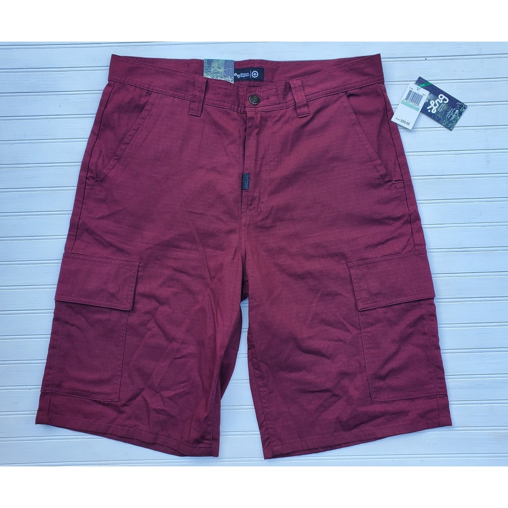 LRG Men Burgundy Ripstop Cargo Shorts NWT Size 34 J116002S Maroon Streetwear